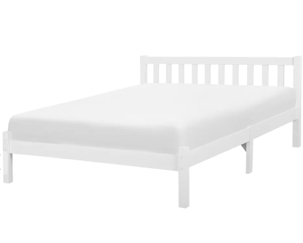 White wooden platform bed