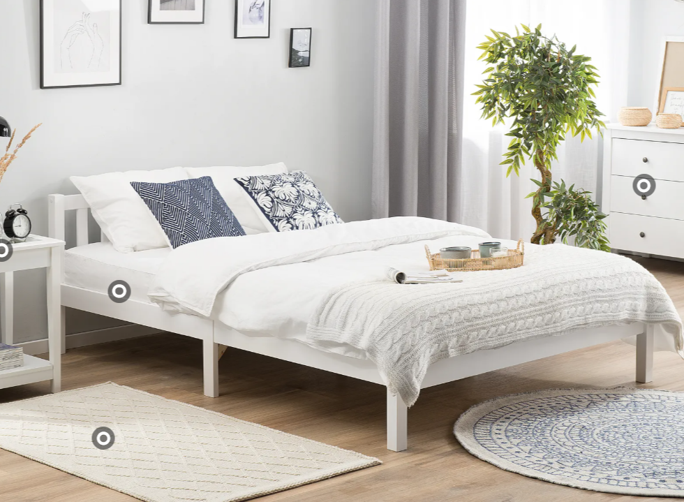 White wooden platform bed