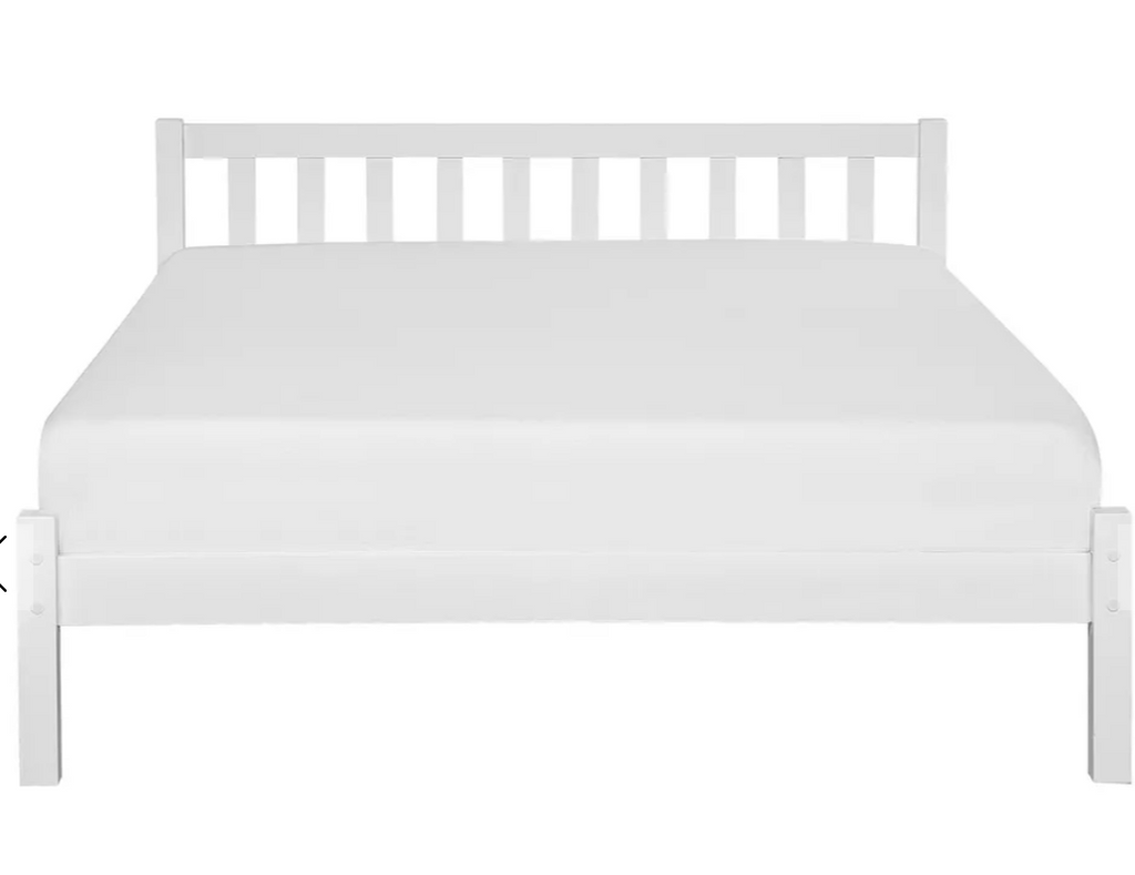 White wooden platform bed