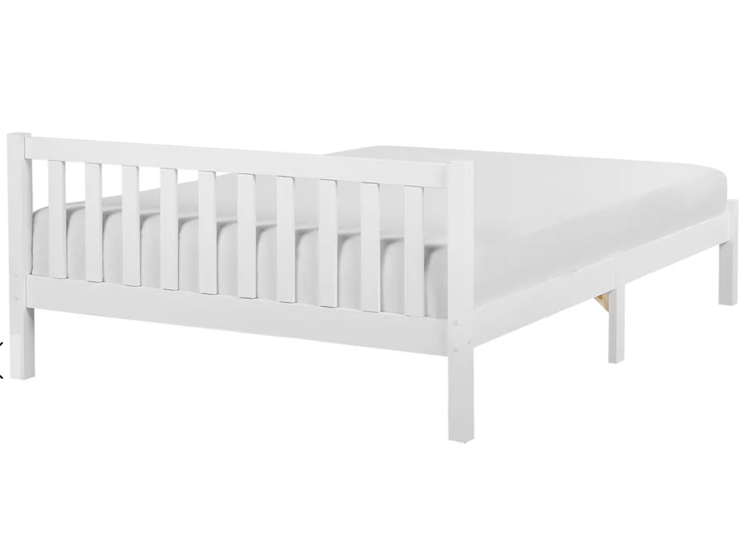 White wooden platform bed