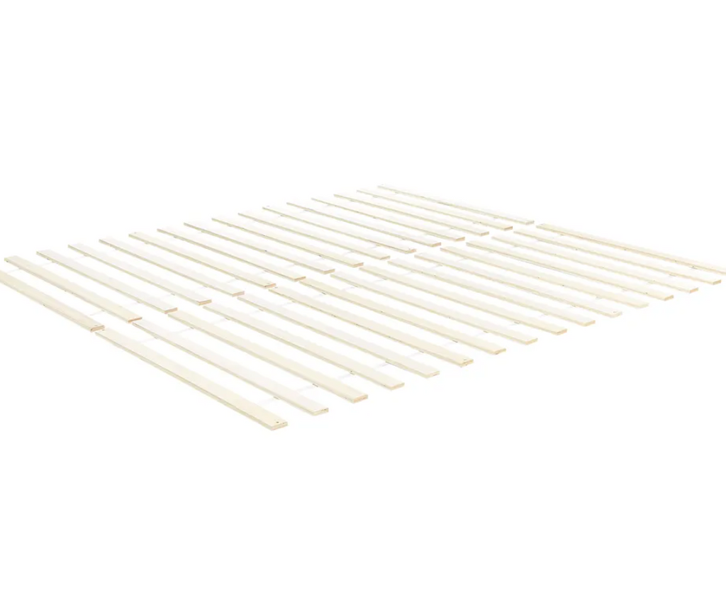 White wooden platform bed